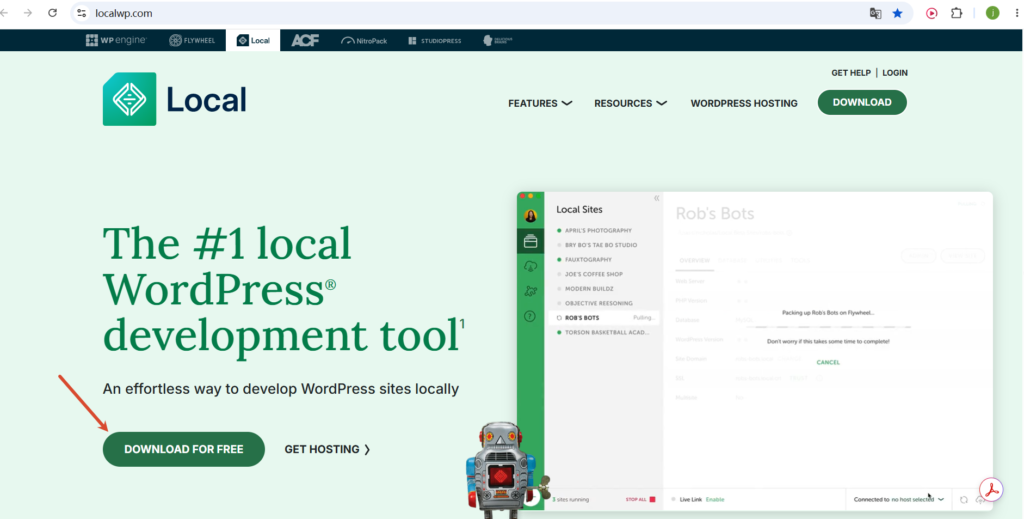 to download LocalWP from the official website.