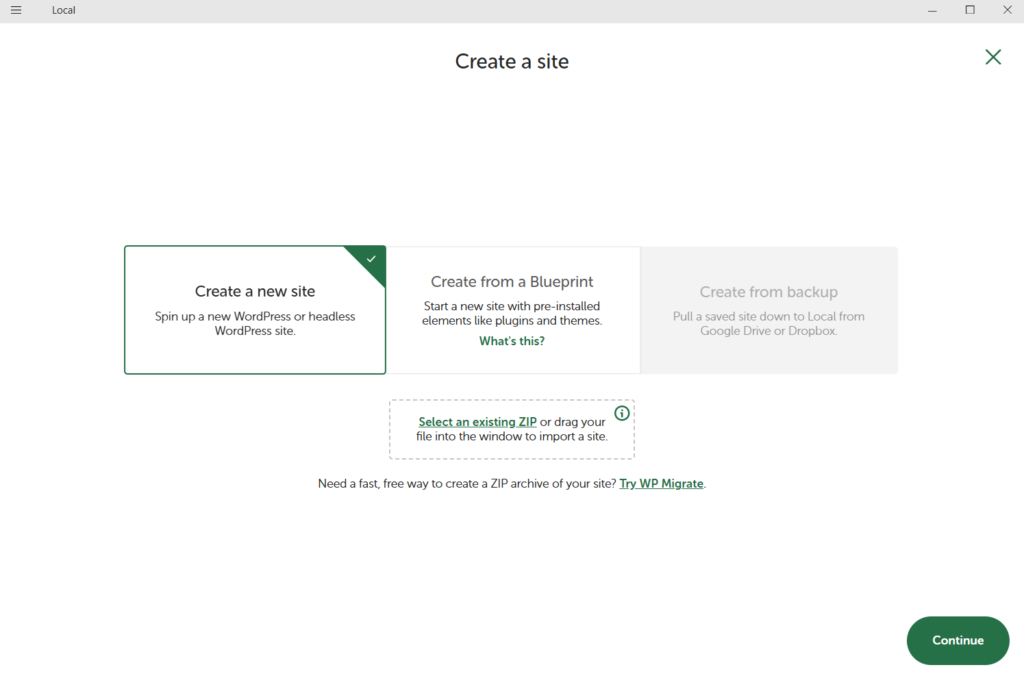 create a new site through LocalWP