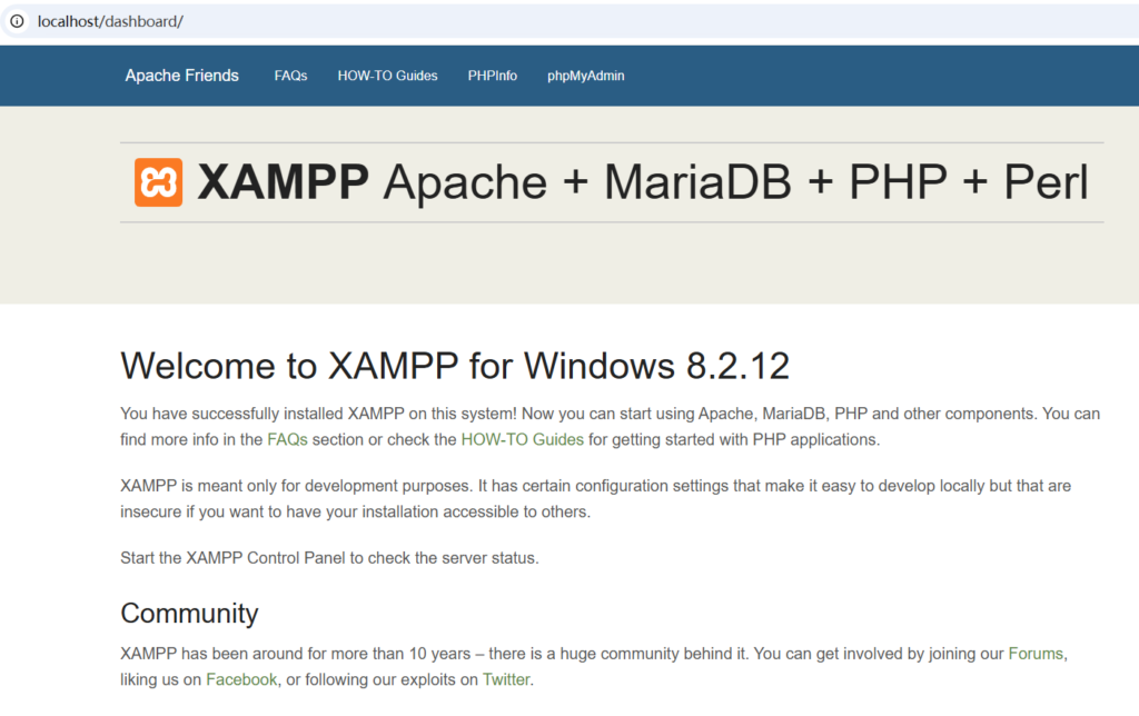the XAMPP welcome page