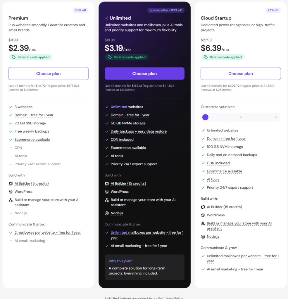 the hostinger website hosting plans